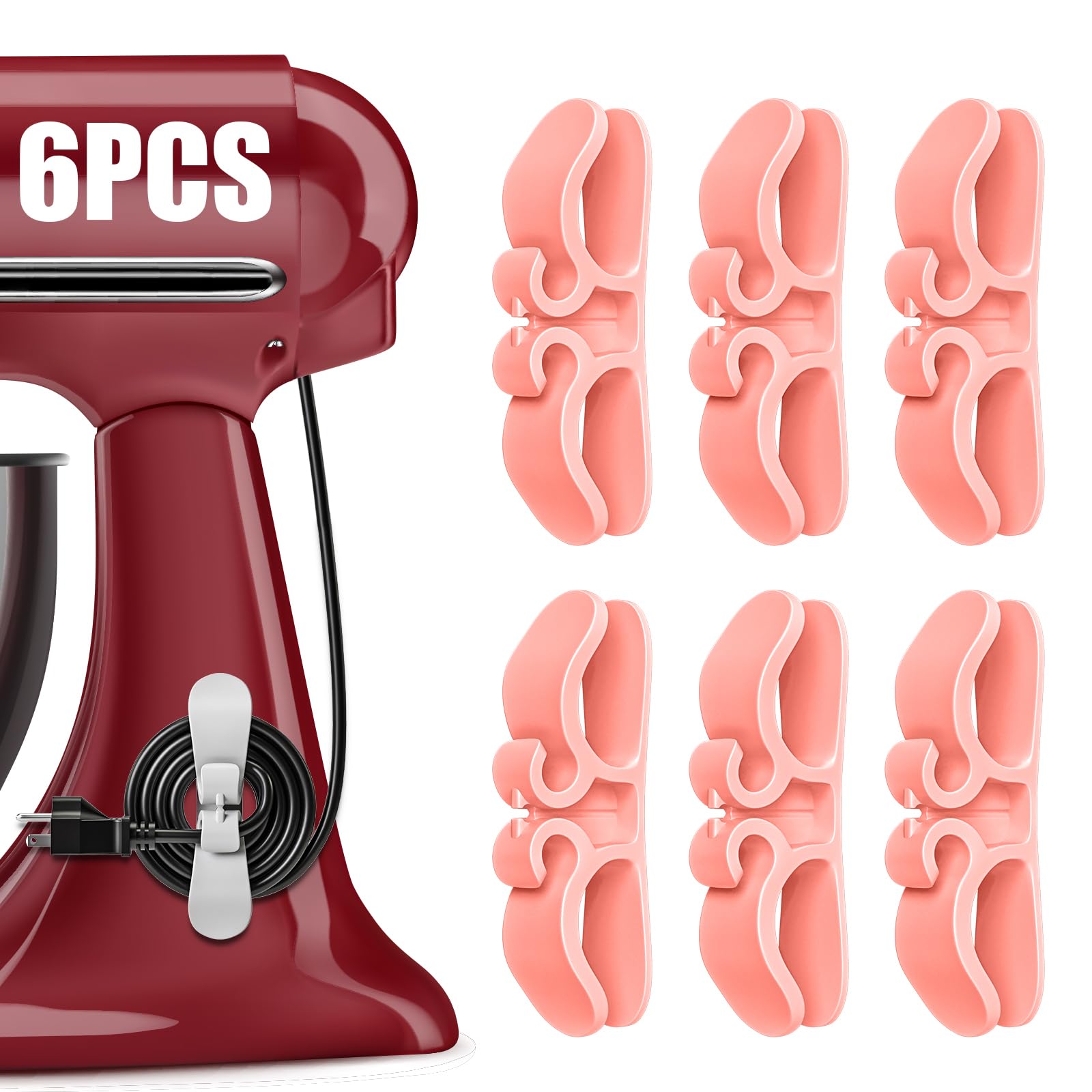 Cord Organizer for Appliances, 6-Pack Stick-On Silicone Cable Holders – Cute &amp; Functional Cord Wraps for Coffee Makers, Blenders, Mixers, Air Fryers – Tidy Kitchen Counter Cord Management(Pink)