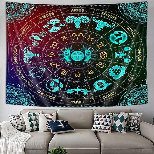 Miniatura 2 de VeiVian Tapiz de astrología del zodiaco, constelación de sol y luna para colgar en la pared, diseño de mandala trippy, tapiz bohemio de bruja para