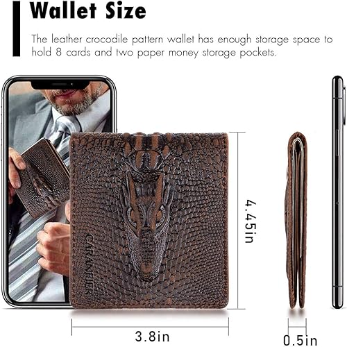 Miniatura 3 de CARANFIER Cartera de piel auténtica para hombre con diseño de cocodrilo con grabado en relieve B1cocodrilo