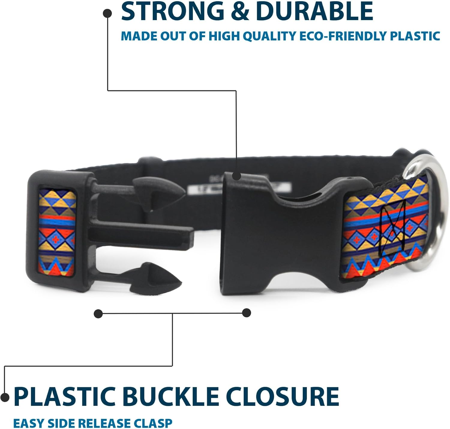 Buckle-Down PC-W30154-WM Aztec 15 Blues/Yellow/Orange/Gray Plastic Clip Collar, Wide Medium/16-23"