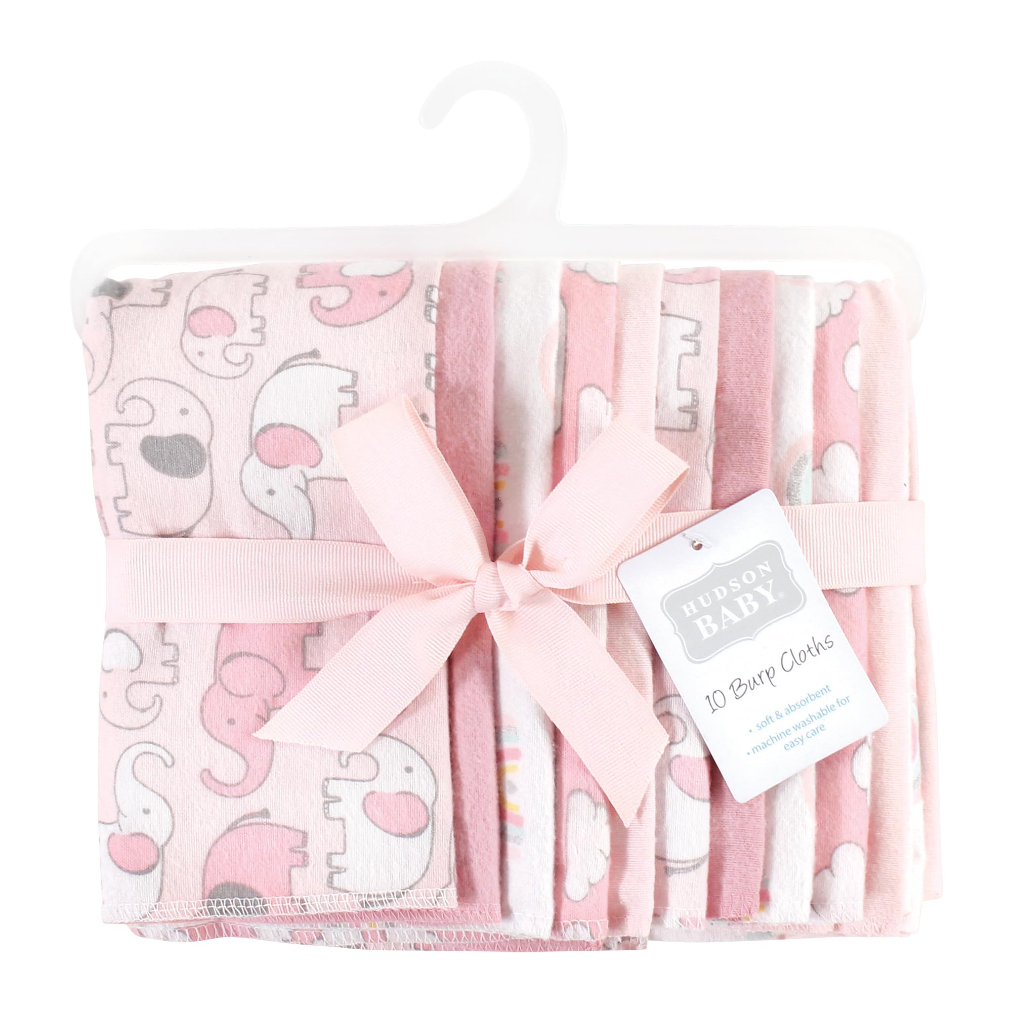 Hudson Baby Unisex Baby Cotton Flannel Burp Cloths 10-Pack, Girl New Elephant, One Size
