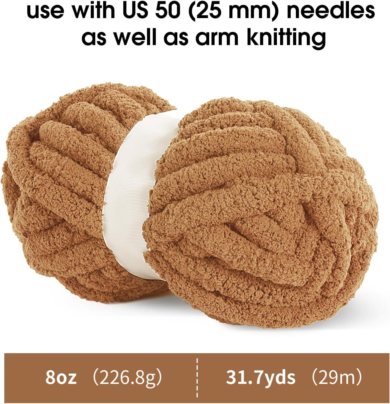 MABOZOO Assorted Chunky Yarn for Hand Knitting 8 Pack, Fluffy Jumbo Chenille Yarn, Soft Plush Yarn Bulky, Giant Thick Fuzzy Yarn for Arm Knitting,Khaki & Coffee(31.7 yds,8 oz Each Skein)