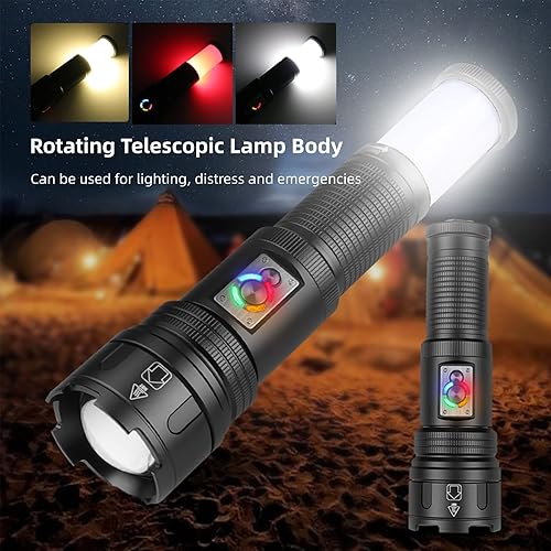 Miniatura 4 de Linternas recargables de alto lúmenes, linterna multifuncional con luz trasera retráctil, 10 modos, linternas tácticas LED de 100000 lúmenes para el