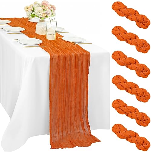 Miniatura 36 de 12 piezas de 10 pies de camino de mesa verde salvia de estopilla, 35 x 120 pulgadas de largo, camino de mesa de gasa para mesas, decoración bohemia,