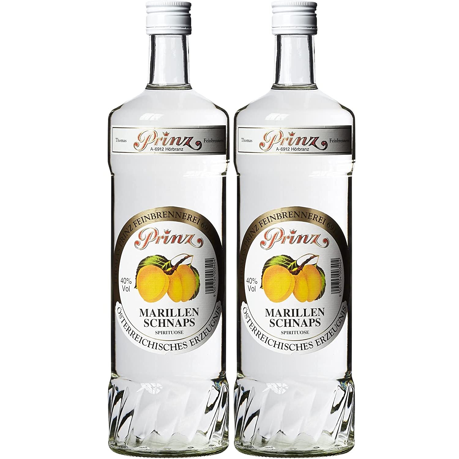Thomas Prinz Marillenschnaps Obstbrand 40% I Visando Paket (2 x 1,0 Liter)