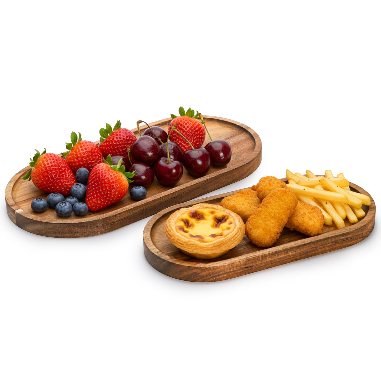 Elsjoy Lot de 2 plateaux de service en bois d'acacia, plateau de service ovale en bois pour la décoration de la maison, fruits, fromage