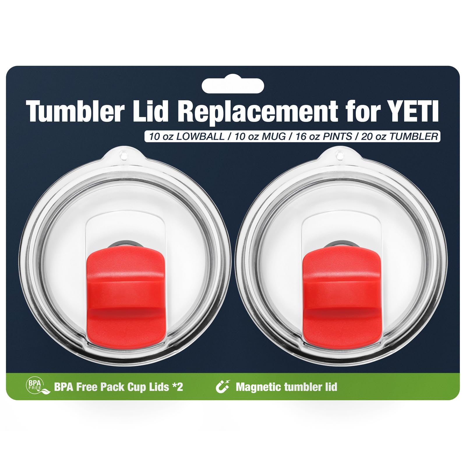 20 oz 591 ml Tumbler Lids for YETI,Magnetic Tumbler Lid Replacement for YETI,BPA Free 2 Pack Red Tumbler Lids