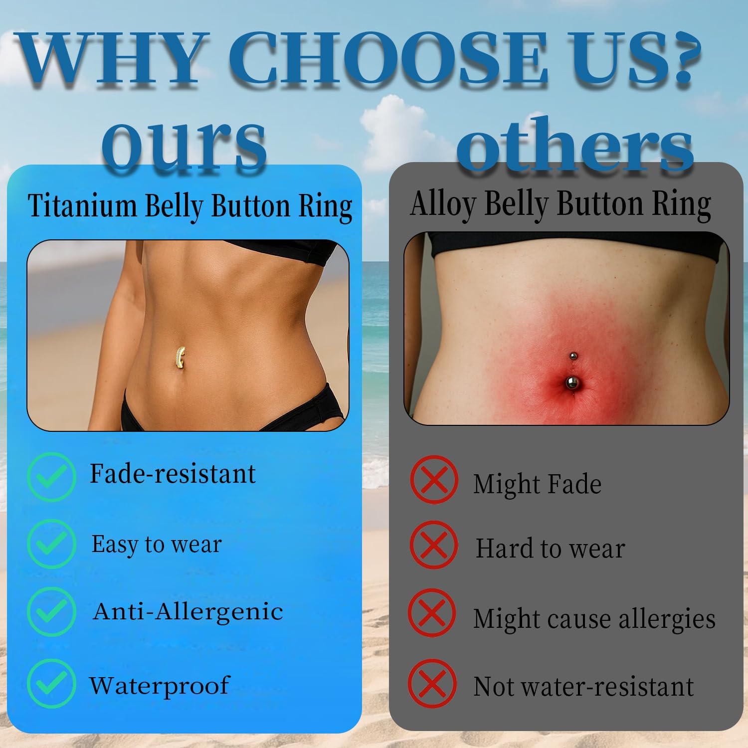 2-Piece Moissanite Belly Ring Set, Hypoallergenic Titanium Clicker with 14K Gold Plating - 10mm & 12mm Simple Reverse Navel Piercing Jewelry for Women, Men & Sensitive Skin - Image 6