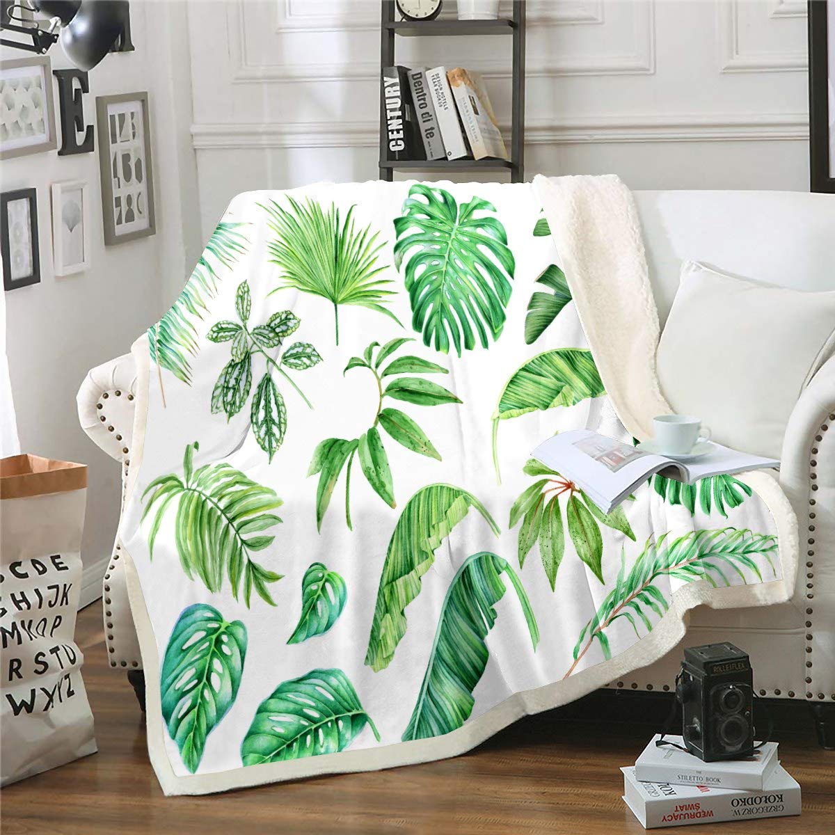 Coperta In Microfibra Tropicale Hawaii - Foglie Di Palma Blu - Morbida Pile Per Divano E Letto
