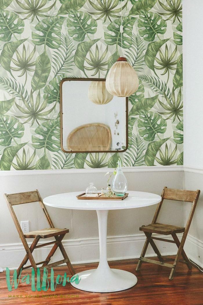 Tropical Pattern Wallpaper - Exotic Removable Wallpaper - Palm Leaves Wallpaper - Exotic Wall Sticker - Tropical Palm Leaves Adhesive Wallpaper