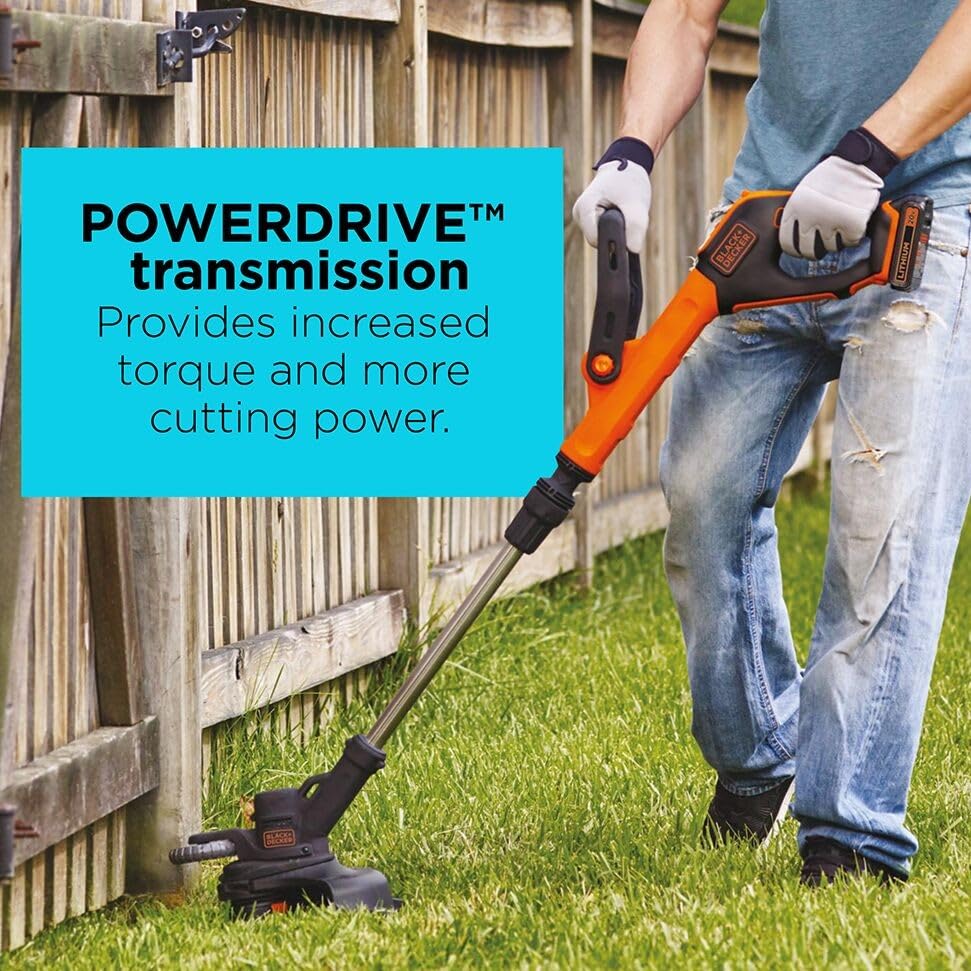 Image of BLACK+DECKER 20V MAX 12 Inch Weed Eater Cordless String Trimmer and Wheeled Edger Lawn Tool with Spool, 2.5Ah Battery and Charger Included, Lightweight, 2 Speed PowerDrive (LST522)
