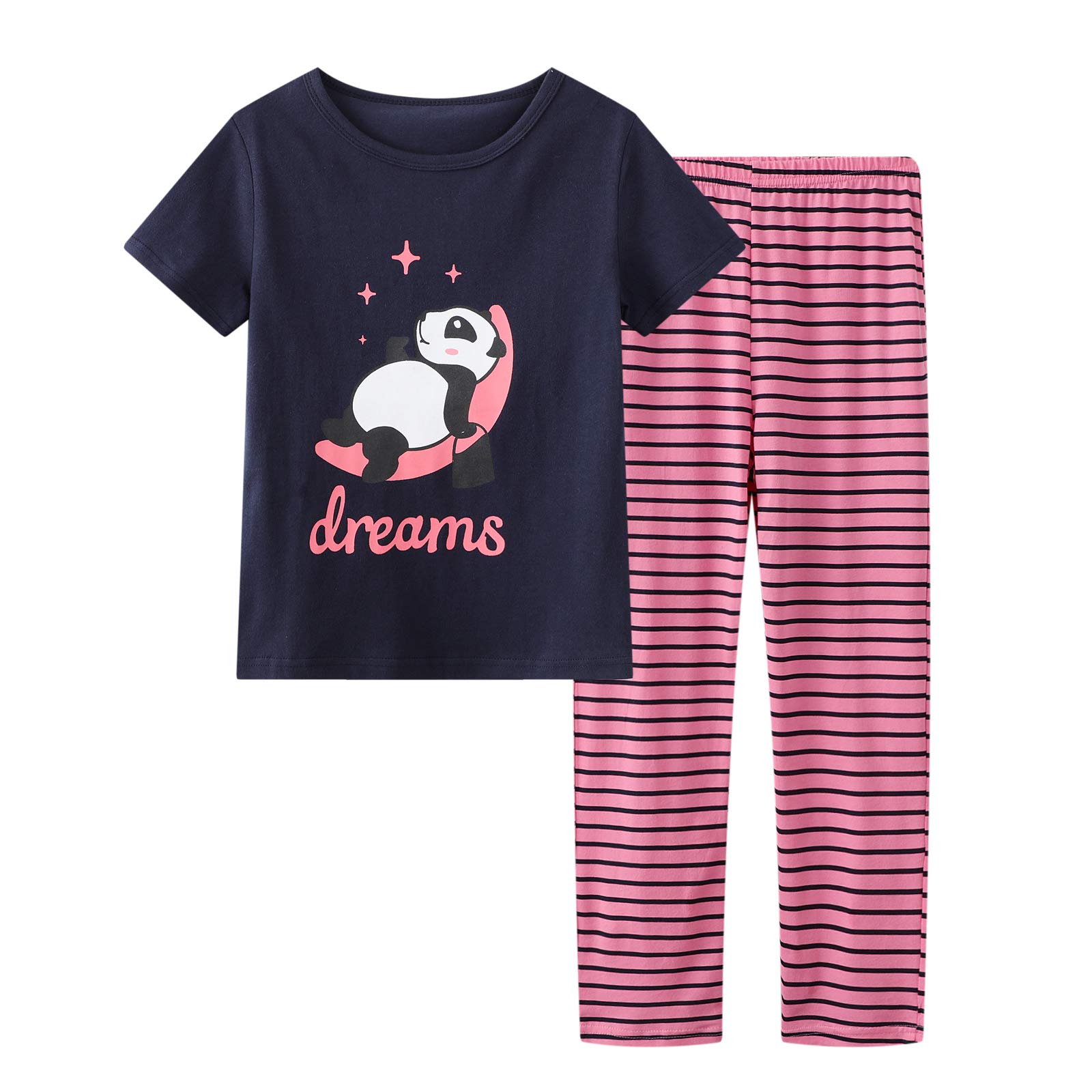 UNICABBIT21 Pajamas for Girls Cute Unicorn Pants and Short Sleeve Tee Big Kids Cotton Sleepwear Set Size 6-16