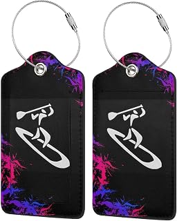 Paddle Boarding 2 Pack PU Leather Bag Tags Privacy Flap Shields Address Card Steel Wire Loop fits Carry-ons, Backpacks, duffels Trips