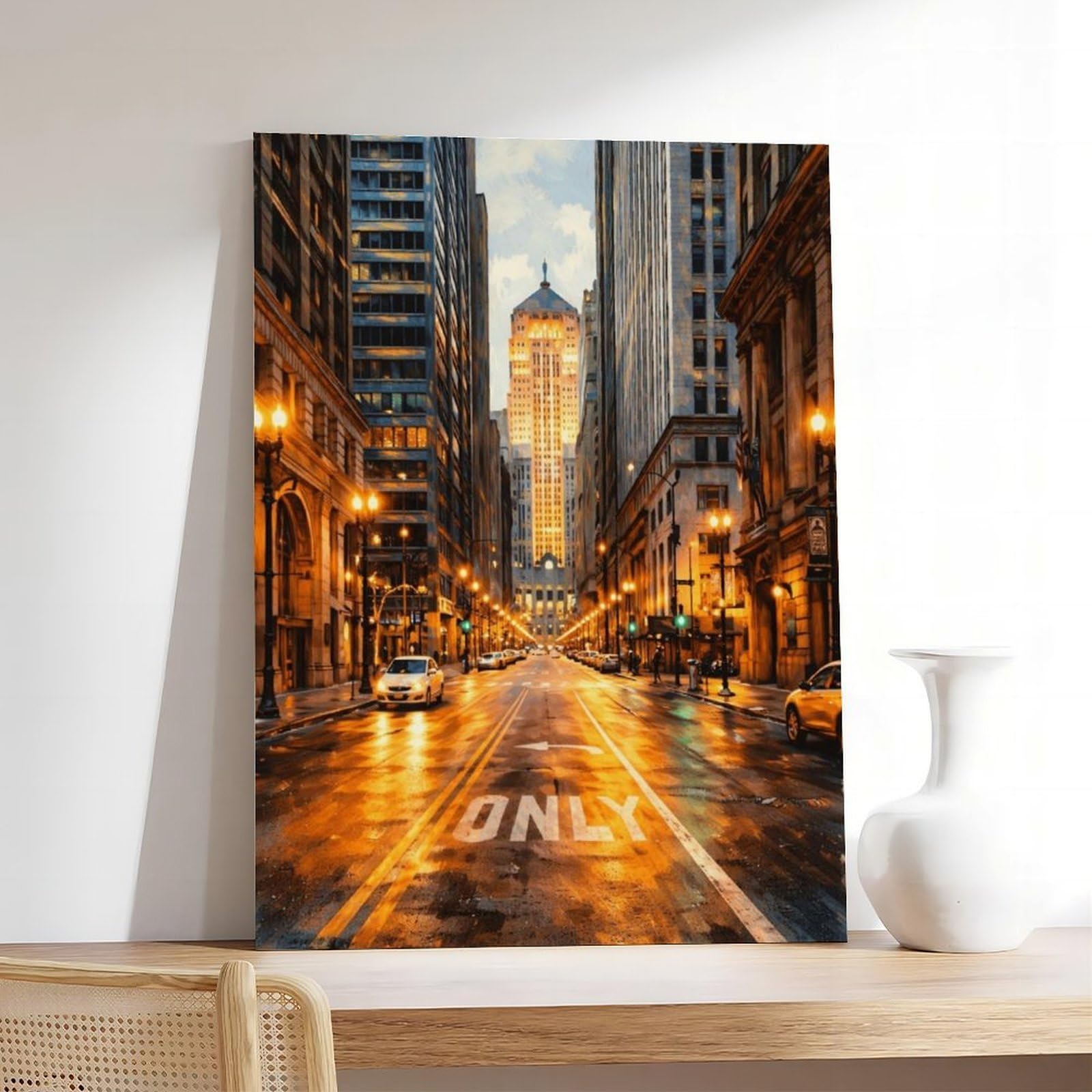 Beleuchtung, Straßen, Stadtarchitektur, Landschaftsposter, Leinwandposter, Wandkunst, Dekordruck, Bild, Gemälde für Wohnzimmer, Schlafzimmer, Dekoration, 50,8 x 76,2 cm (L x B)