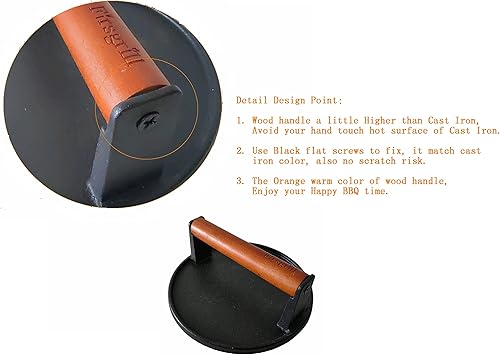 Miniatura 25 de Firsgrill Burger Press - Bistec rectangular de hierro fundido de 7.08 pulgadas y 8.3 x 4.3 pulgadas con mango de madera para parrillas Blackstone