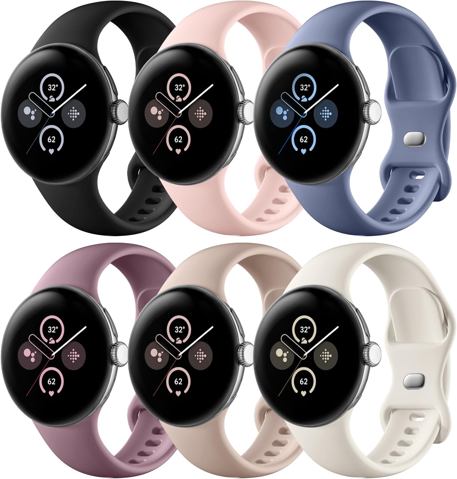 Compatible with Google Pixel Watch 3 45mm Band/Google Pixel Watch 2 3 1 41mm Band for Women Men, 6 Pack Soft Silicone Waterproof Sport Wristbands Replacement Straps for Pixel Watch Accessories