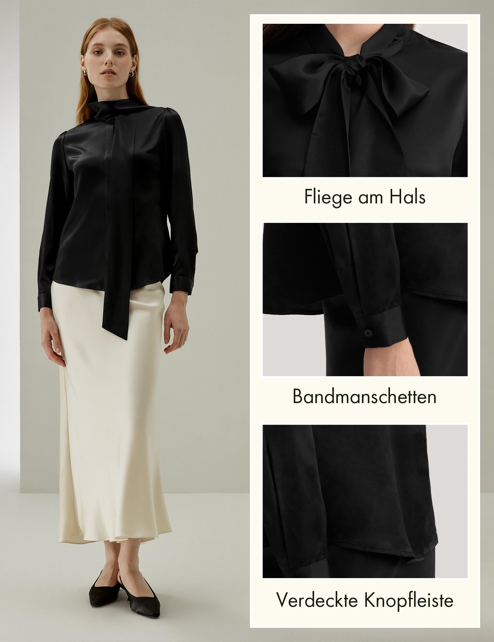 LilySilk Klassisch Seidenbluse Damenmode Seidenhemd Langarmbluse Damen Schluppenbluse Langarm aus Verpackung MEHRWEG