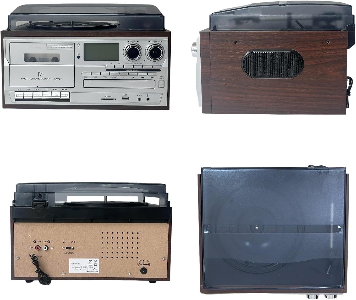 Lettore CD, Bluetooth E Cassette 10 In 1, Giradischi Retrò Con Telecomando, Altoparlanti Integrati, USB/SD, Ingresso Aux/uscita Di Linea RCA, A 3 Velocità, Per L'intrattenimento In Ufficio(Black)