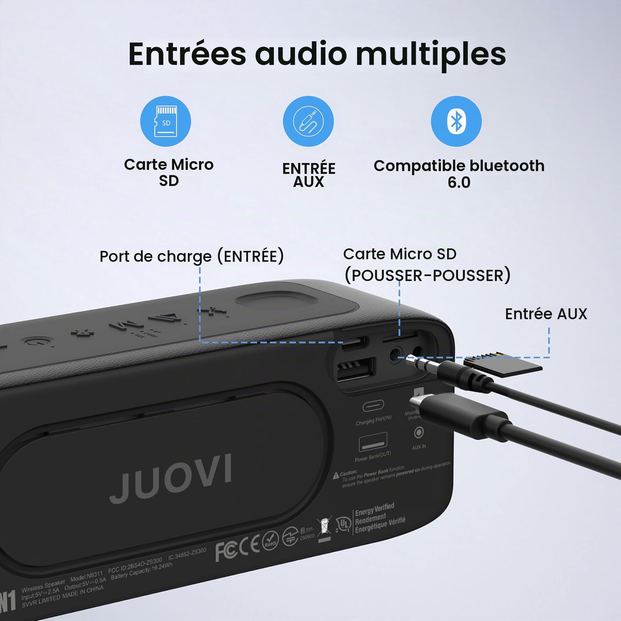 JUOVI Enceinte Bluetooth Portable 20W IP68 Étanche pour Extérieur