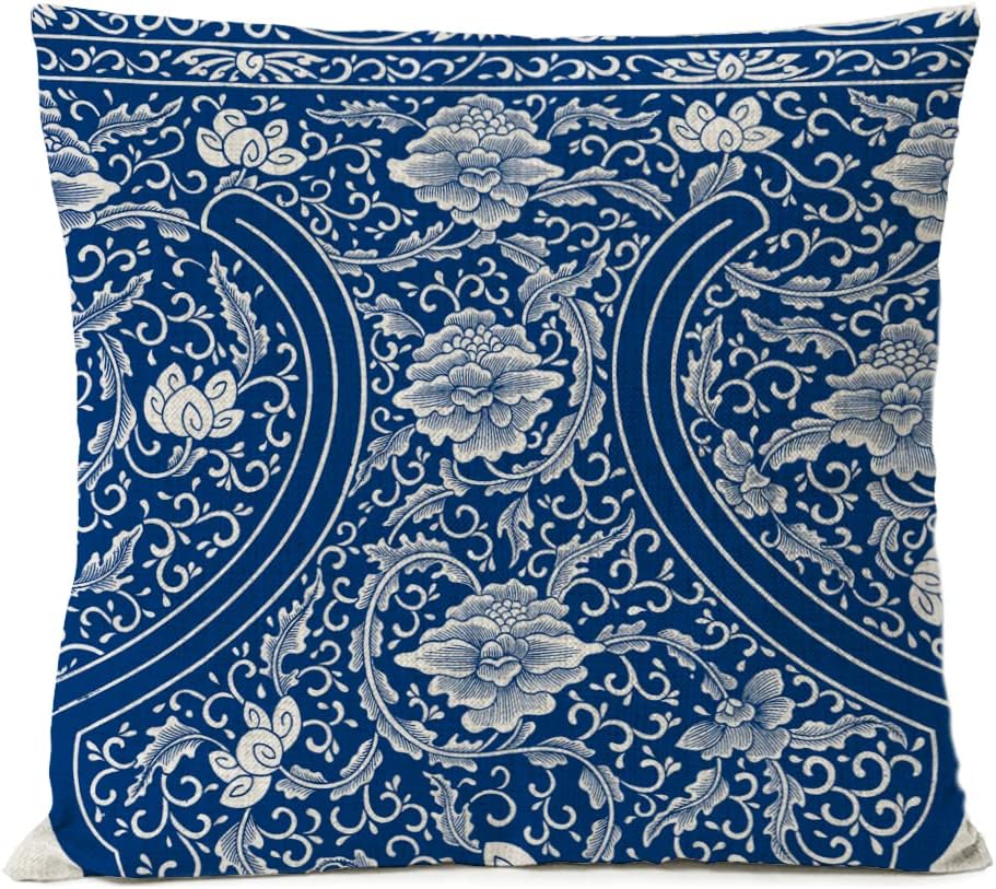 Blue Flowers Pillow Covers 20x20 inchs Set of 4 Leaf Floral Linen Pillow Cover Home Decorative Sofa Leaves Vintage Pillow Cases Cushion Cover
