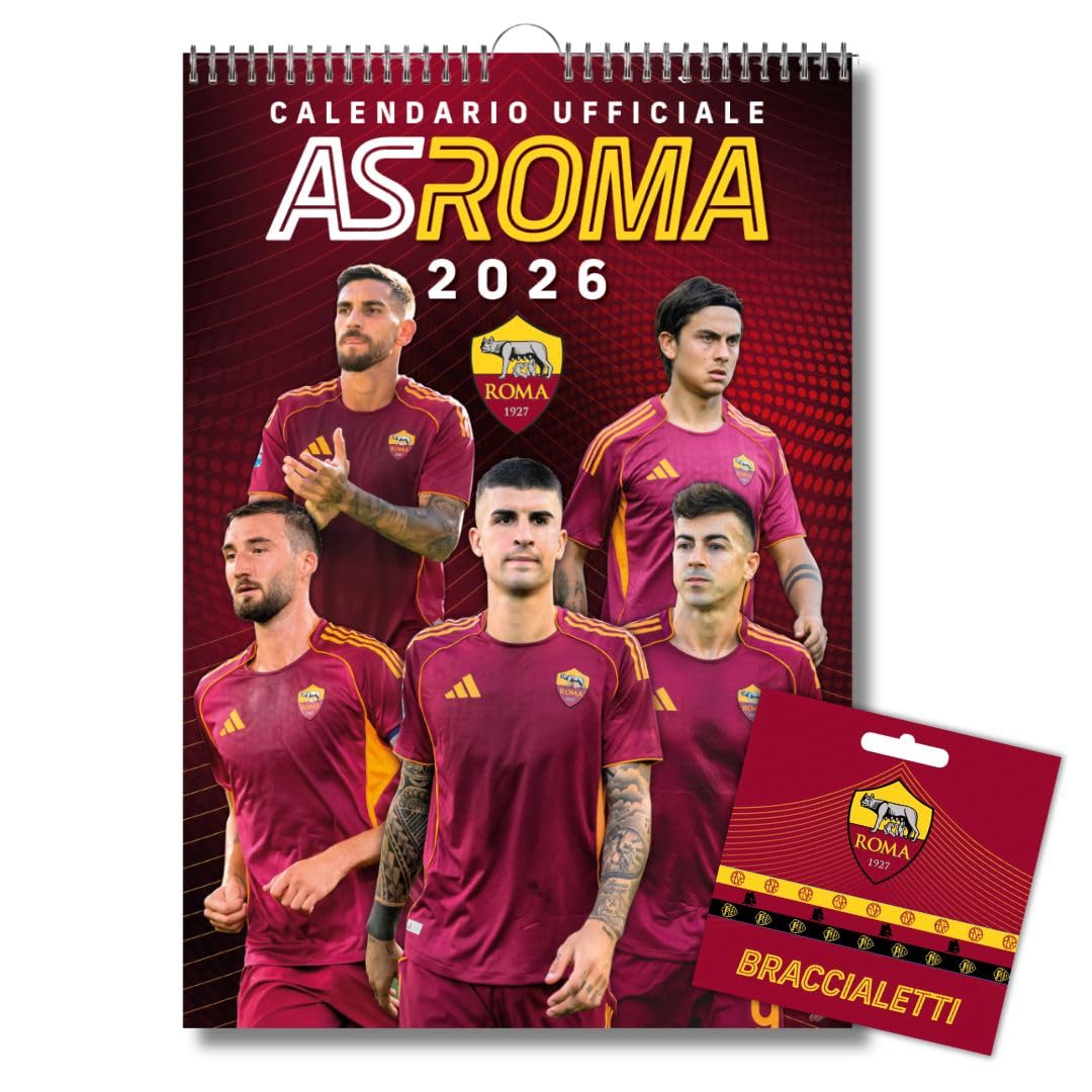 EURO PUBLISHING Calendario da Parete Verticale Roma 2026+ Tris Braccialetti in Silicone - Prodotto Ufficiale - cm 29x42
