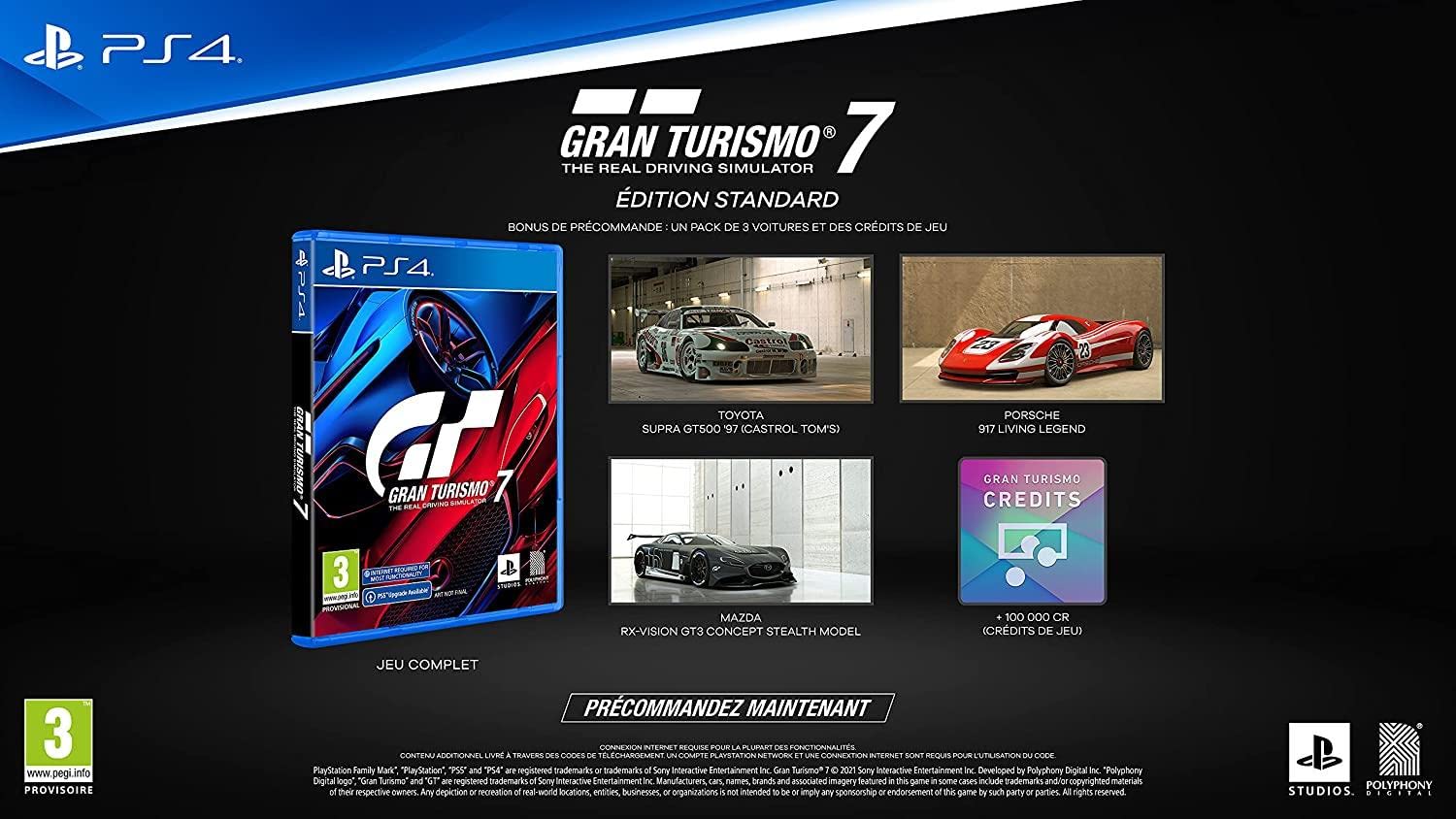 Sony, Gran Turismo 7 PS4, Jeu de Course, Édition Standard, Version Physique avec CD, En Français, 1 Joueur et Multijoueurs, PEGI 3, Pour PlayStation 4