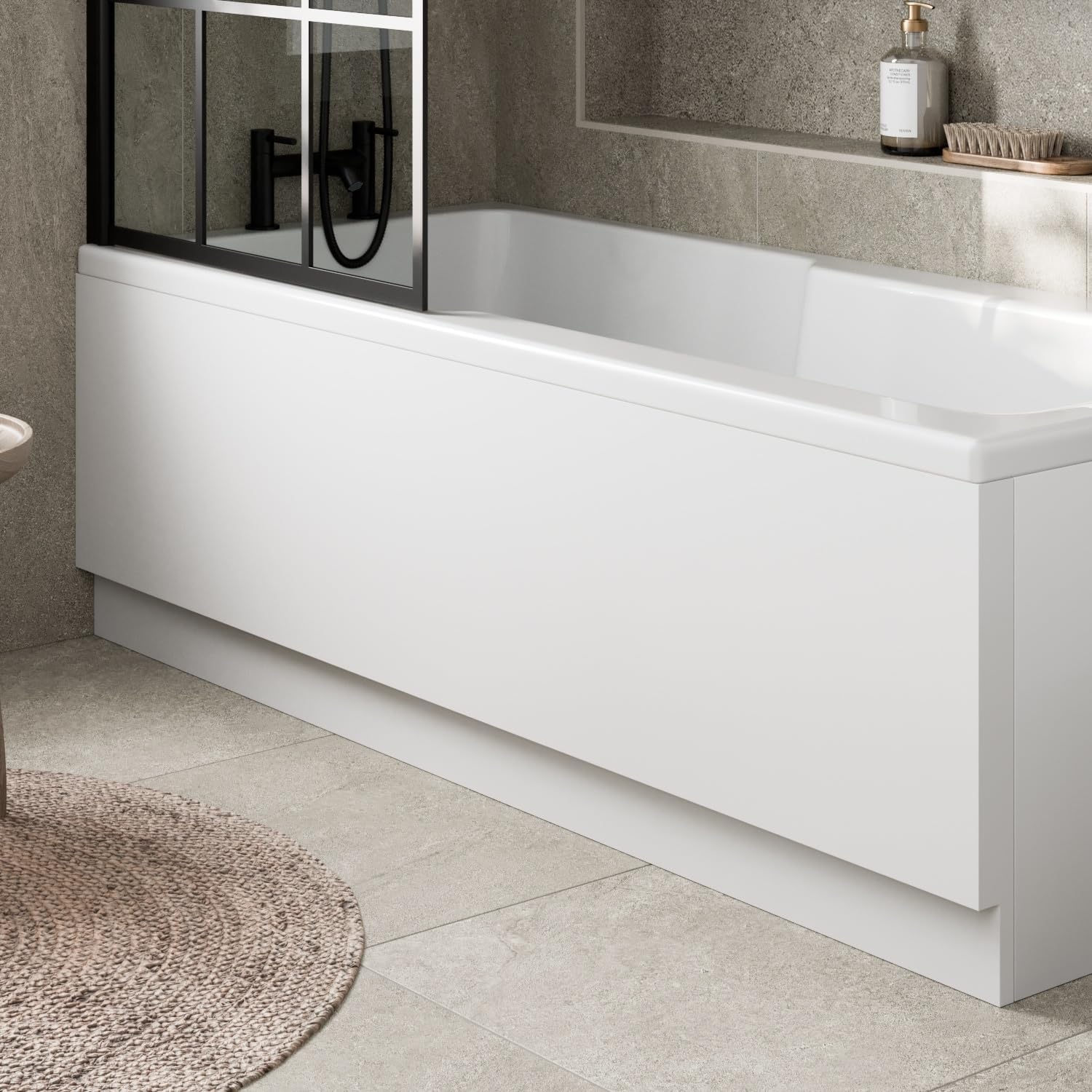 Baystone Universal Acrylic 1700mm White Front Bath Panel for Straight Baths & Bathtubs, Waterproof Modern Bathroom Panels, Easy Cut Smooth Finish