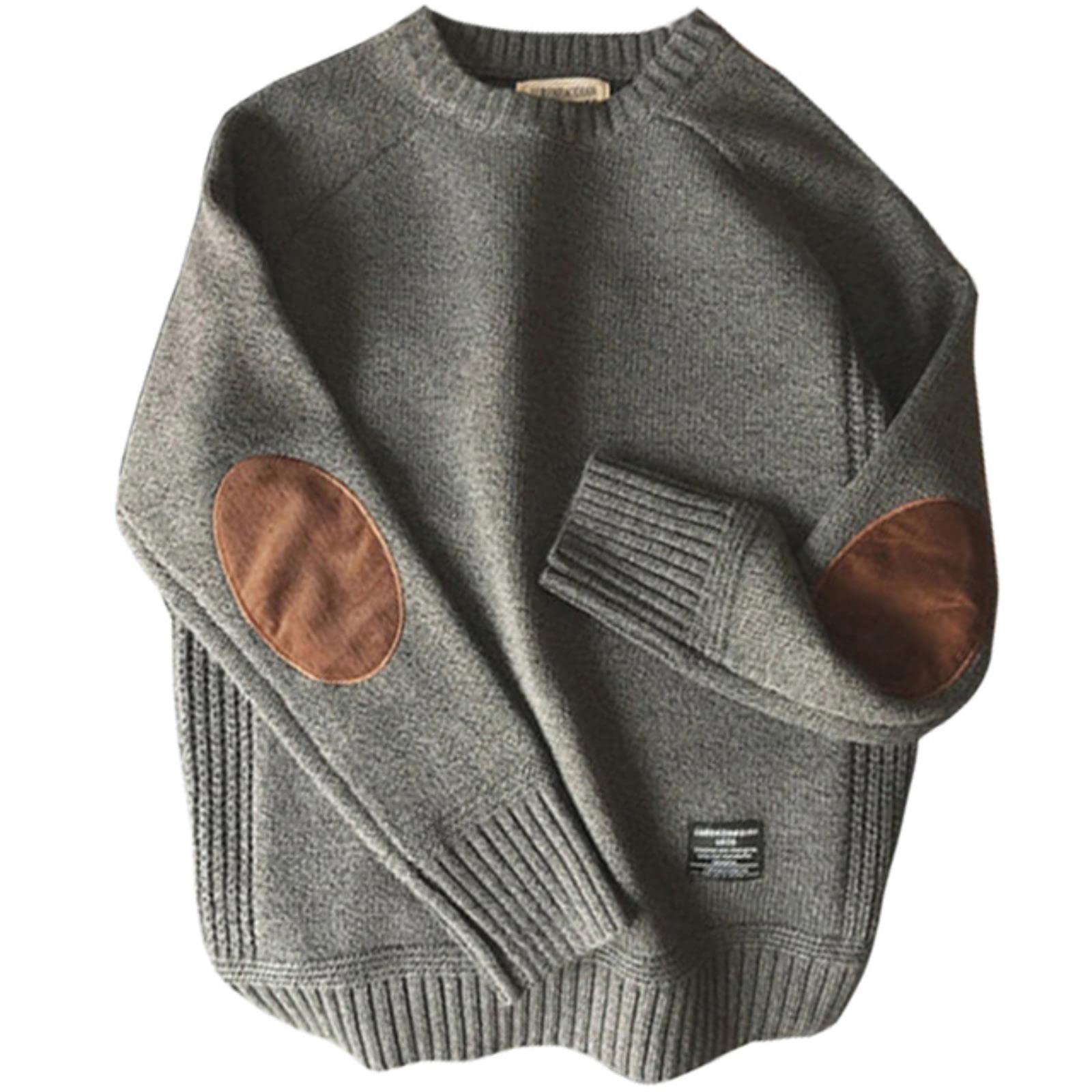 Choux Men's Grey Pullover Sweater Autumn Casual Loose Thick O-Neck Wool Knitted Harajuku Streetwear Knitwear-Gray,Xl