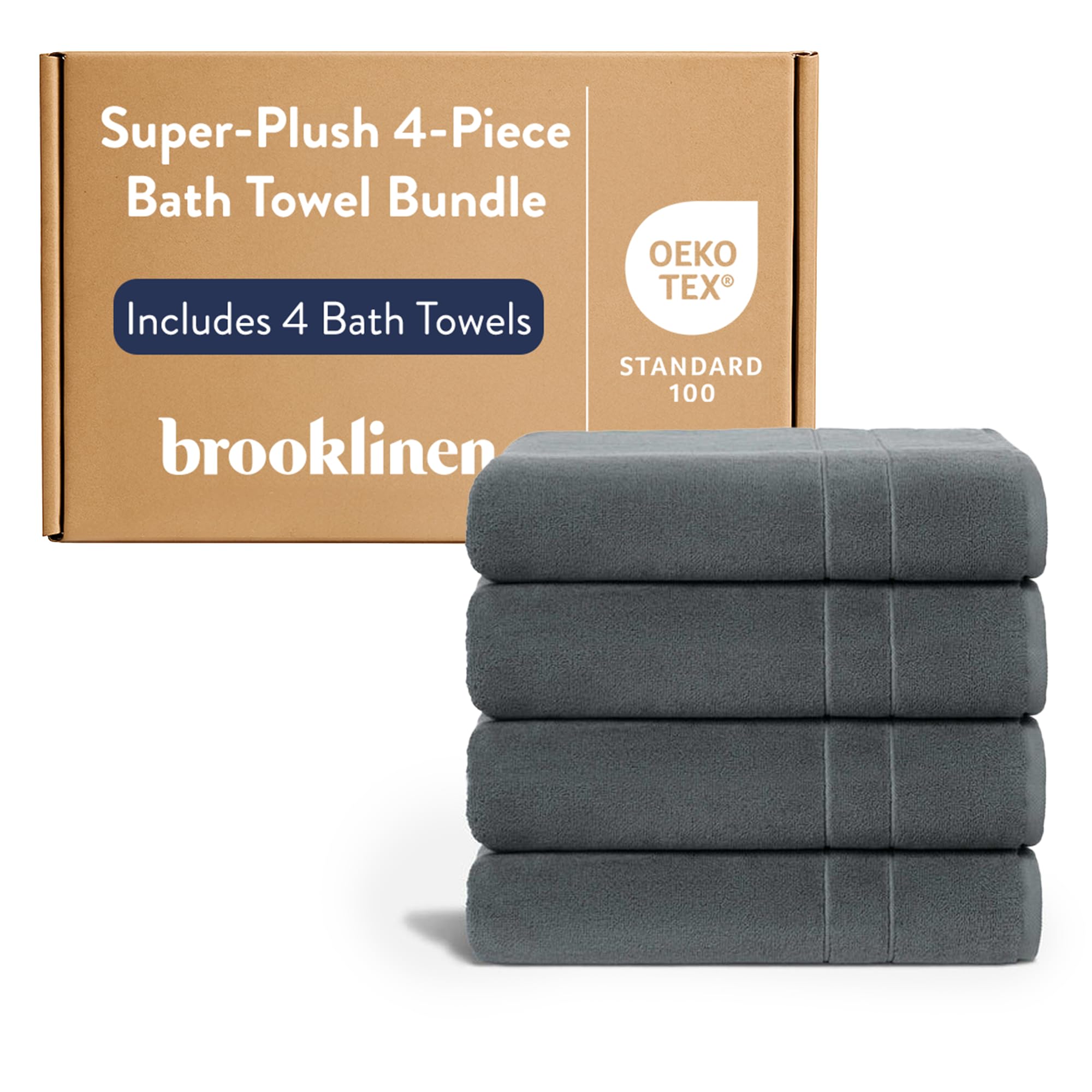 Brooklinen Super-Plush Turkish Cotton Bath Towels - Set of 4 - Cotton, 820 GSM, Highly Absorbent, Machine Washable, Perfect for Home & Bathroom (30" x 58", Slate Grey)