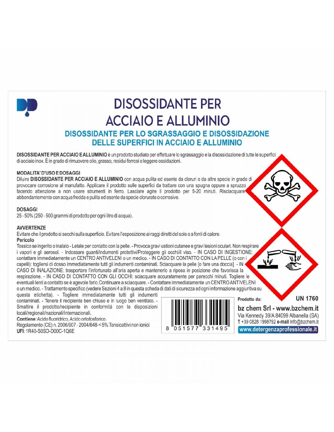 DISOSSIDANTE PER ACCIAIO E ALLUMINIO KAPPA STEEL CONCENTRATO - pz. 1 da 5 L