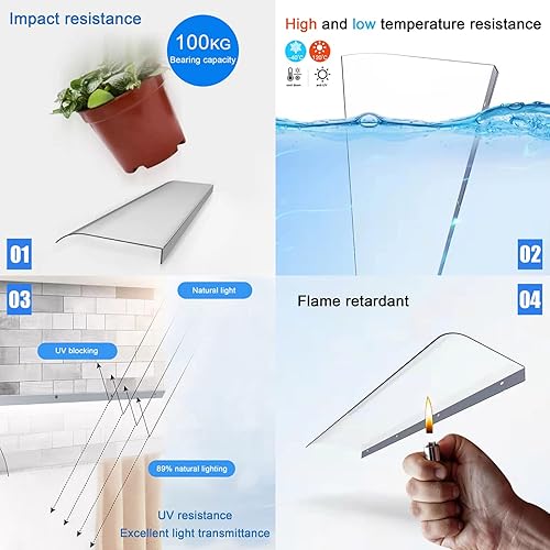 Miniatura 5 de Lámina de policarbonato de una pieza con protección UV y lluvia y nieve, para puerta delantera para exteriores, patio, toldo invisible para ventana,