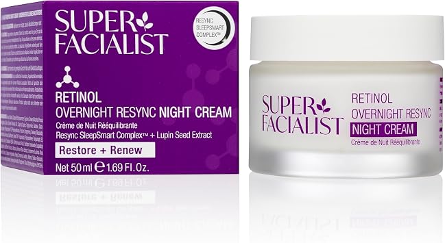 Super Facialist Retinol Overnight Resync Night Cream 50ml   Anti-Ageing Night Moisturiser with Hydrating Complex for Smoother Skin, Targets Fine Lines & Wrinkles, Vegan, All Skin Types