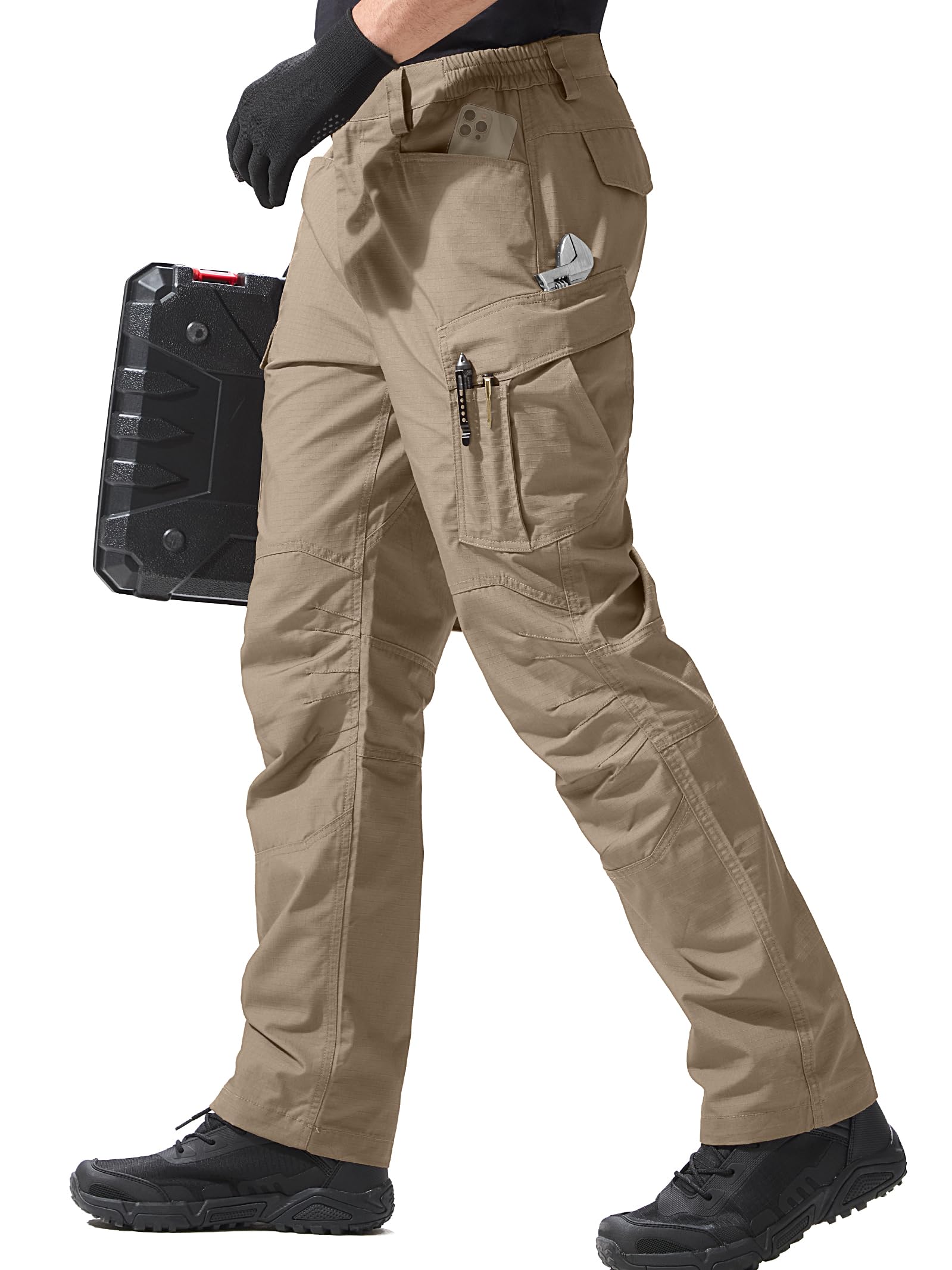 FREE SOLDIER Men's Tactical Pants Water Resistant Ripstop Cargo Work Lightweight EDC Hiking Pants with Multi Pockets