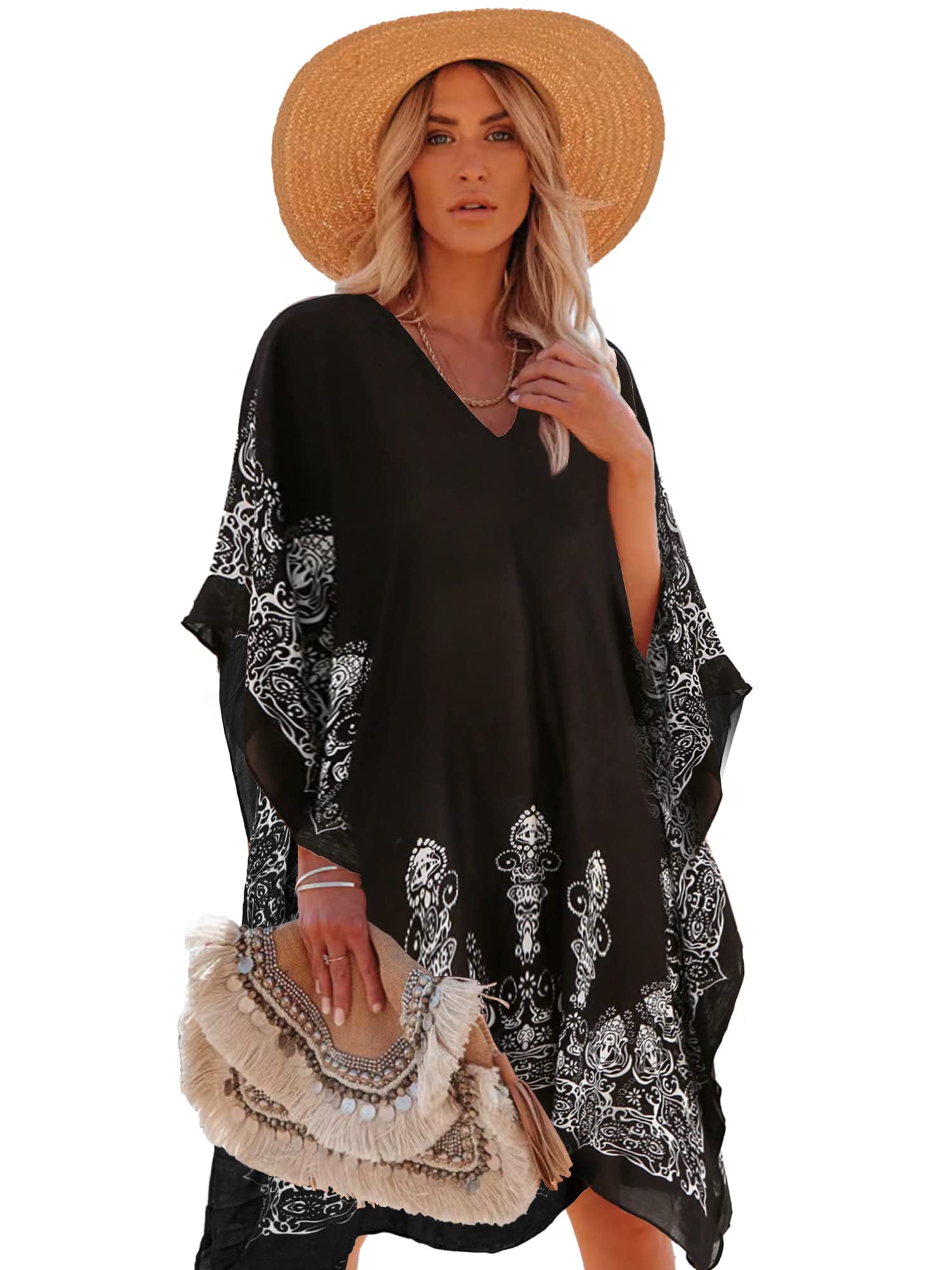 Moss Rose Women's Swimsuit Cover up Beach Kaftan for Bathing Suit with Floral Pattern