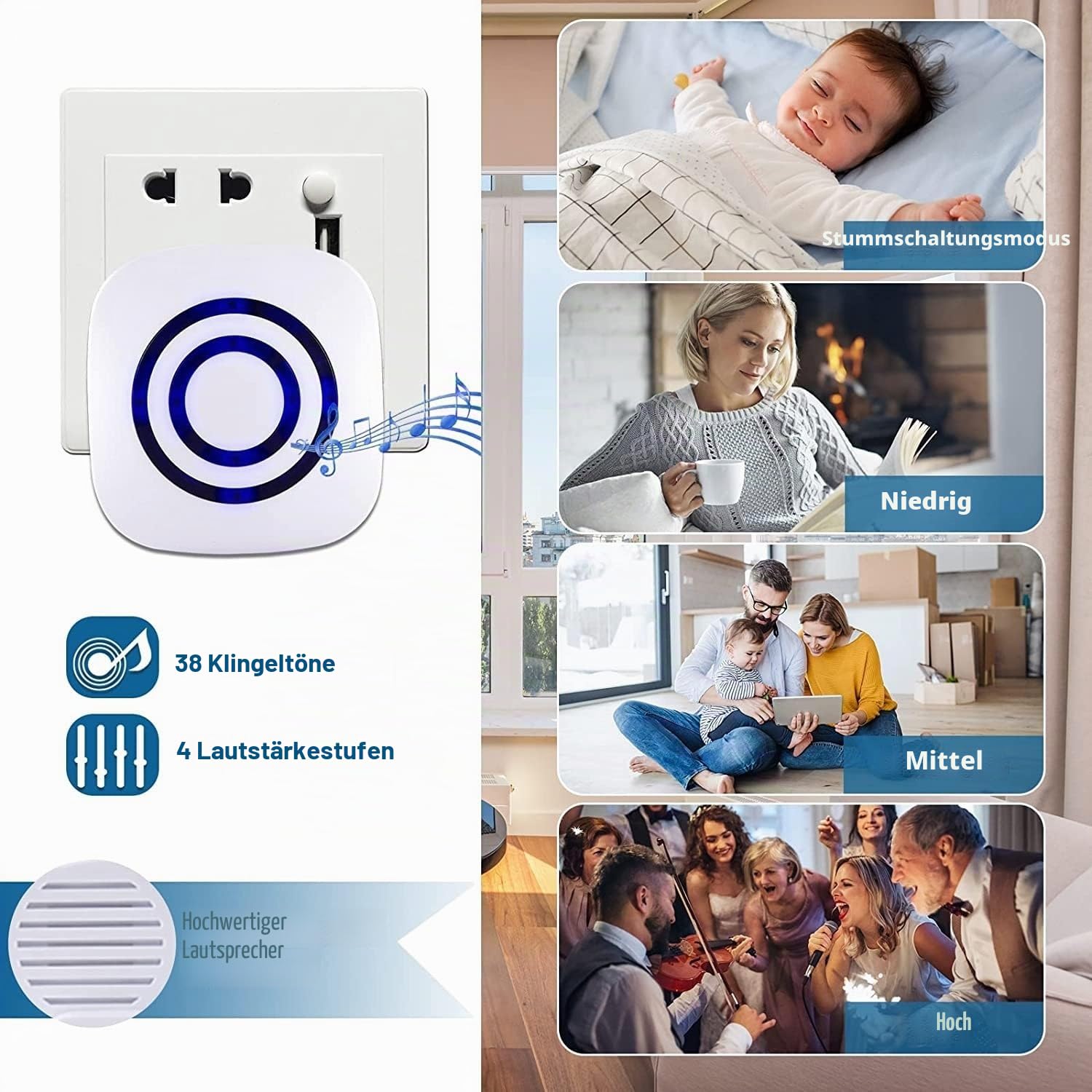 Funkalarmanlage mit Bewegungsmelder, SiegenPro Durchgangsmelder Alarm Zutrittsklingel Set mit PIR Sensor Detektor und Plug in Empfänger für Büro, Laden, Auffahrt oder Zu Hause (4 Sensoren 2 Empfänger)