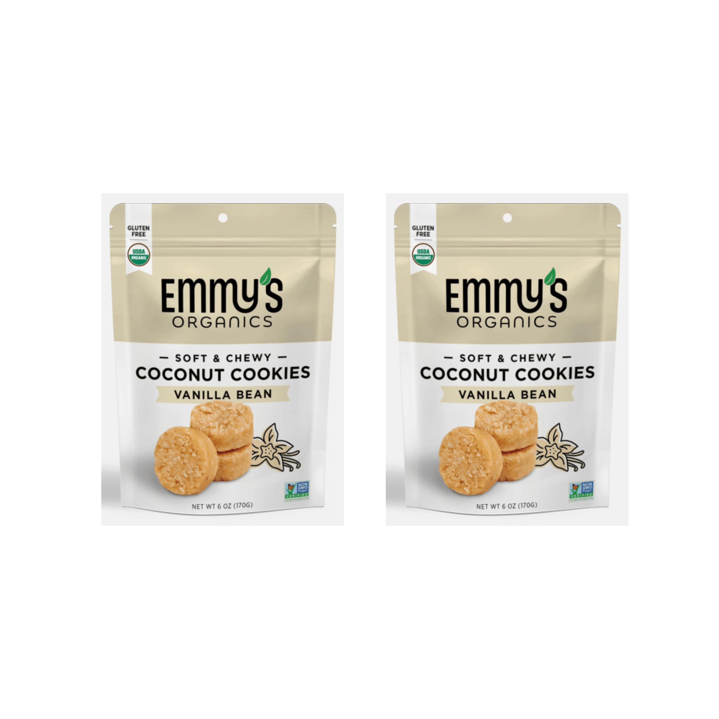 Emmy's Organics Vanilla Bean Coconut Cookies (Pack of 2) | Gluten-Free, Organic, Vegan, Paleo-Friendly
