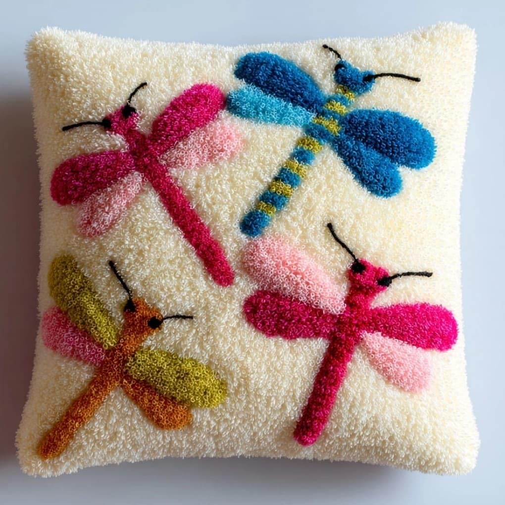 WallustrioaW Latch Hook Pillow Kit -Dragonfly 43X43Cm Embroidery Art Craft Kit All Ages Unisex