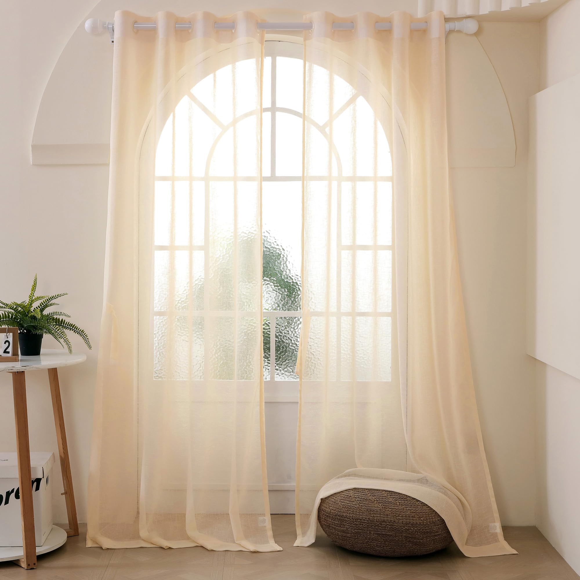 Story@Home Door Cotton Curtains 7 Feet Long Set of 2 | Solid Printed | Semi Transparent Curtain | Net Curtains | Curtain for Living Room | (118 x 215 cm, Beige) | Perfect for Home Decors-image-30