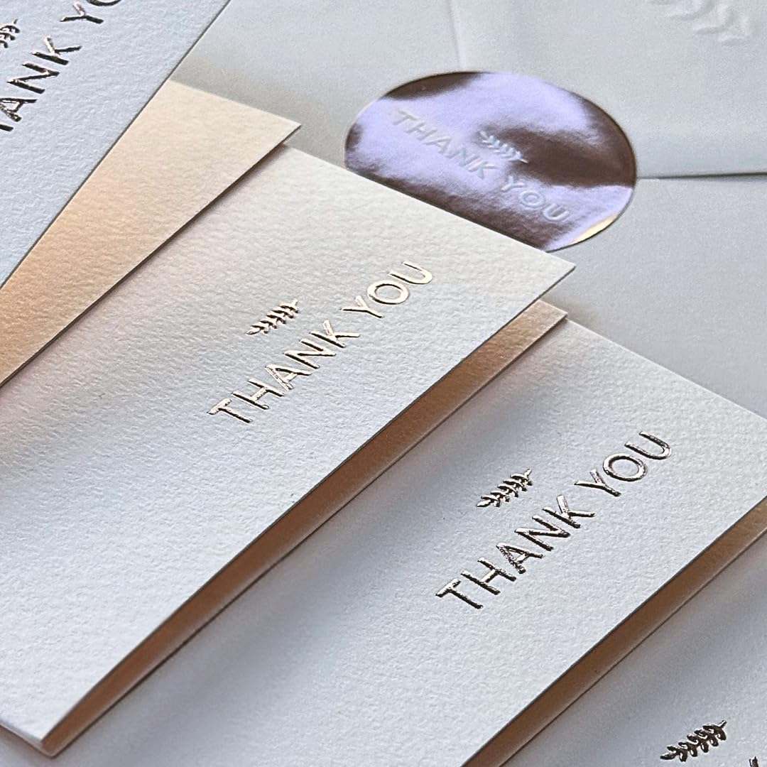 RUN2PRINT Bedankkaartenset – 36 Stuks Met Enveloppen En Stickers, Embossed Rozen En Goudfolie, 4x6 Inch, Stoffig Blauw