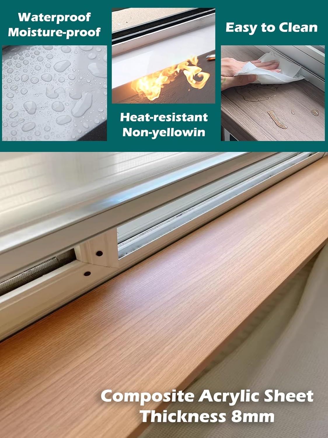 Customizable Bay Window Ledge Protector - Wood Effect Window Sill Cover for Bedroom, Office, Bathroom - Durable Interior Countertop Nosing (60x10cm / 23.6x4in)