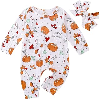 My First Thanksgiving Baby Boy Girl Outfit Long Sleeve Pumpkin Turkey Jumpsuit Thanksgiving Baby Girl Outfit Gift