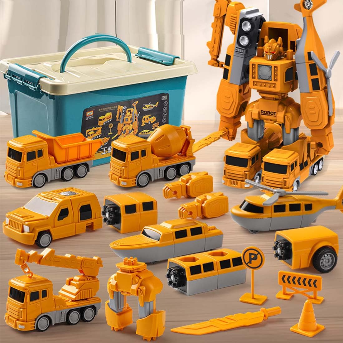 Smartoon Kids Magnetic Toys,Magnetic Robocar Set,7 in 1 Robot Toy Set,Magnetics Transform Engineering Car Assembled Toy with Storage Box,Transformable Engineering Car & Robot Toys For Kids (35PCS)