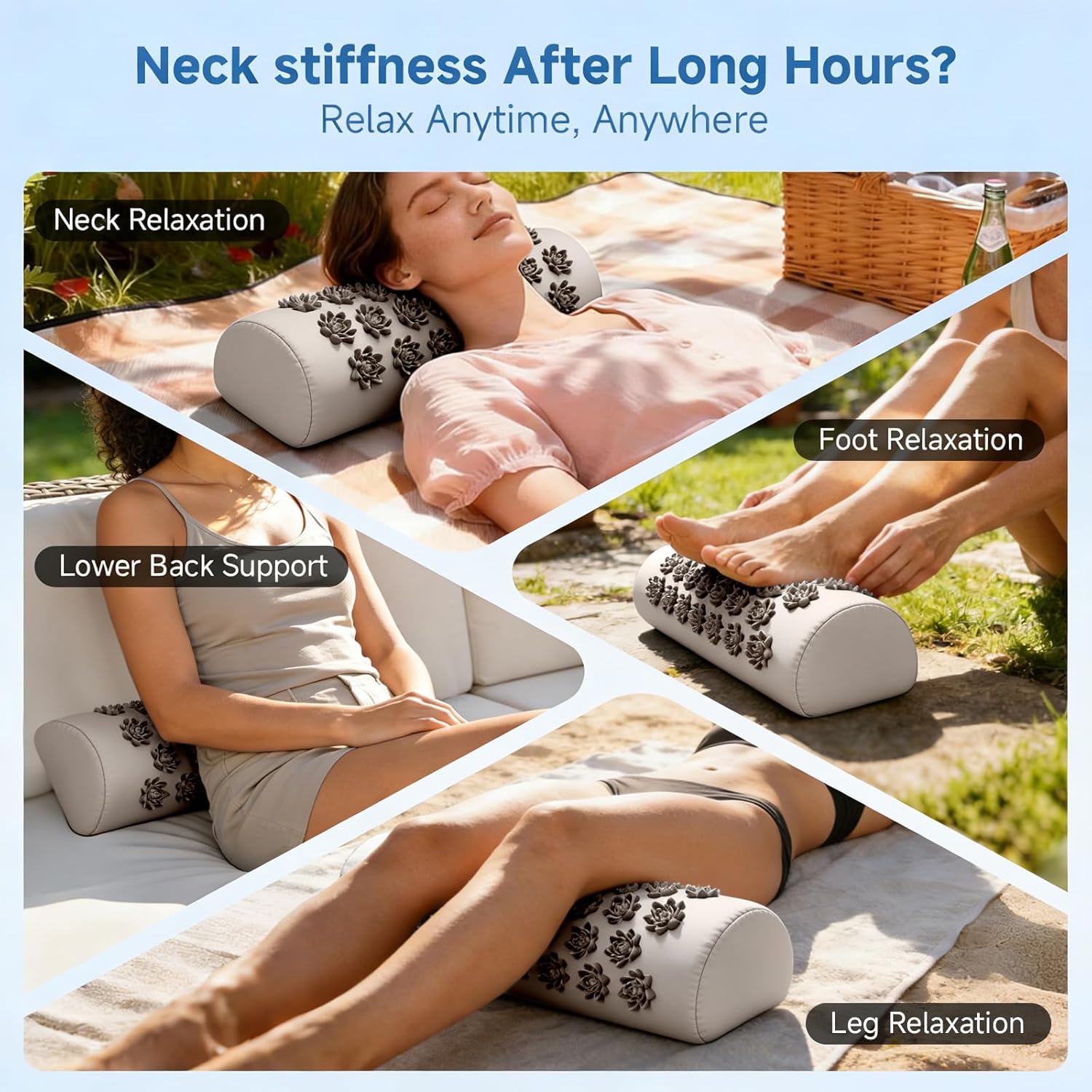 Acupressure Neck Pillow for Daily Comfort & Relaxation, Durable Fabric Cover with High-Density Foam, Ideal for Neck Comfort (Light Gray)