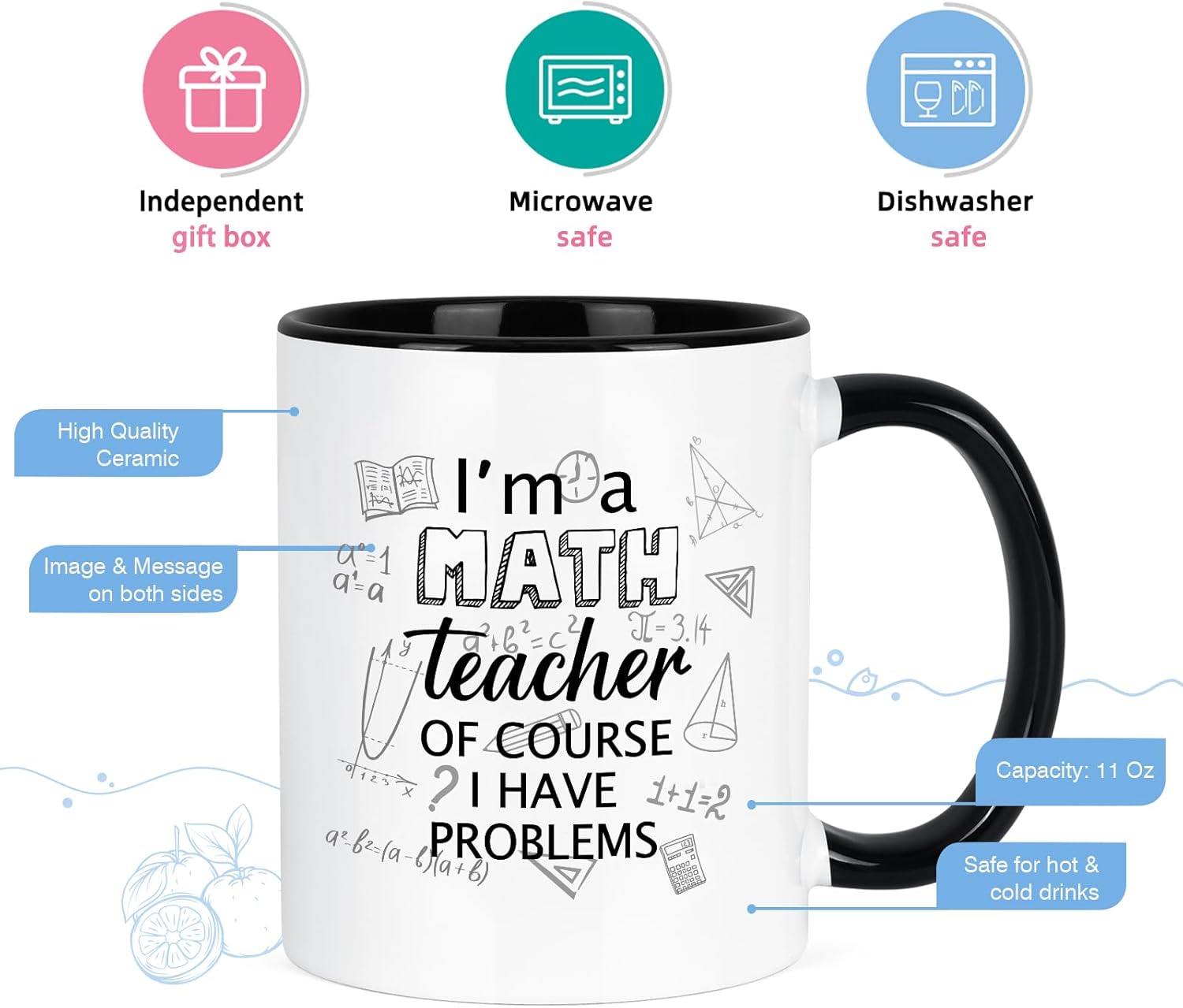 YHRJWN Math Teacher Gift Coffee Mug, I'm a Math Teacher of Course I Have Problems, Funny Appreciation Gift for Birthday Christmas, 11 Oz, White Ceramic - Image 5