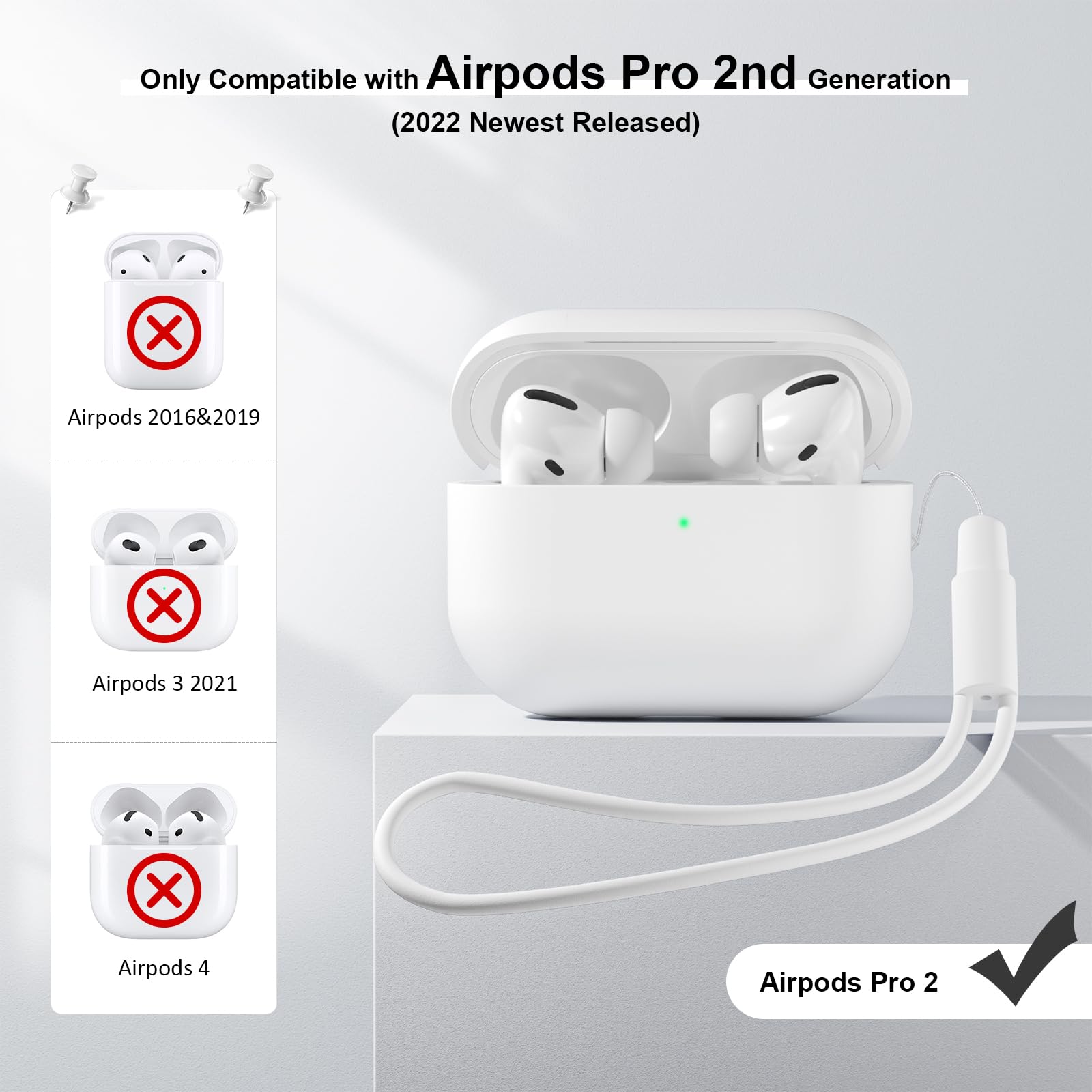 Compatible con Airpods Pro 2 (2022), Anti-rasguños Ultradelgada Fundas Protectora de Silicona para AirPods Pro 2.ª Generación, LED Visible Frontal (Blanco) — view 6
