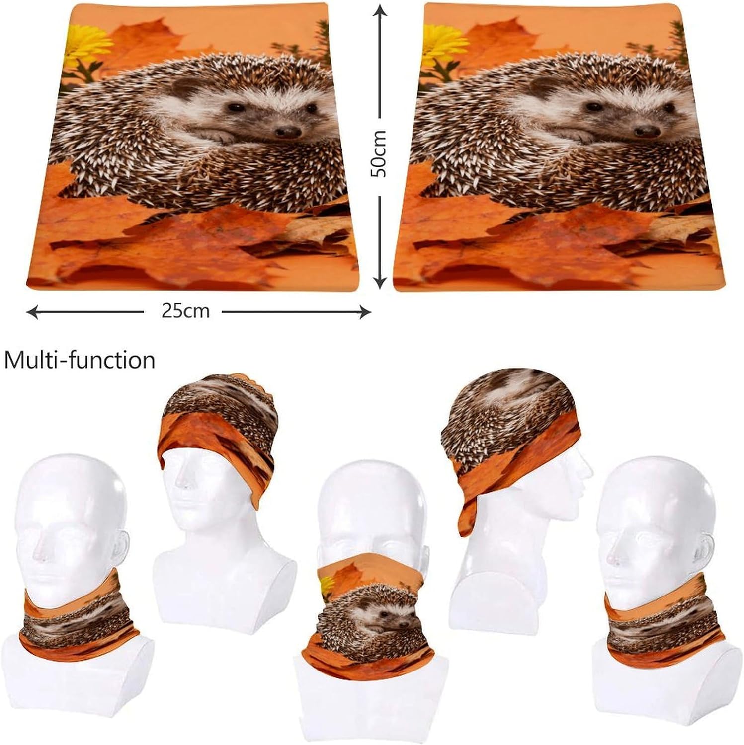 Sun UV Protection Neck Gaiter Upf 50+ Balaclava Ski Hedgehog in Orange Leaves Face Mask Summer Face Cover Scarf Breathable Bandana for Fishing Hunting Kayaking Hiking Cycling Outdoor Activities