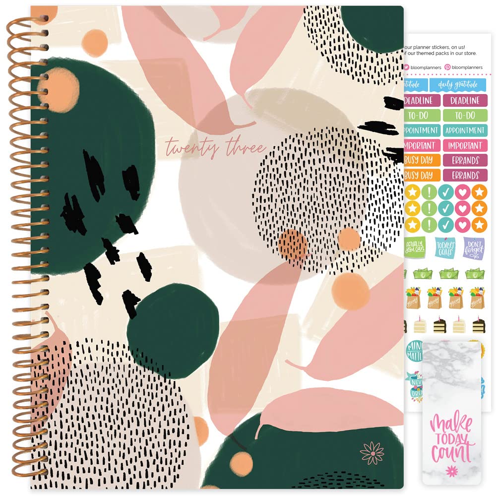 bloom daily planners 2023 (8.5" x 11") Calendar Year Day Planner (January 2023 - December 2023) - Weekly/Monthly Dated Agenda Organizer with Tabs - Green Modern Abstract