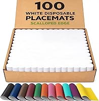 100 White Scalloped Paper Placemats 10x14 Inch 80 GSM Disposable with Dispenser Box for Restaurants Cafes