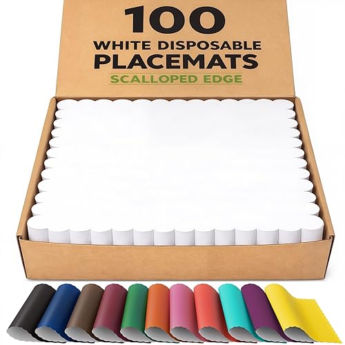 100 White Scalloped Paper Placemats – 10" x 14", 80