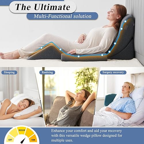 Vista 4 de Axelrod - Juego de 4 almohadas ortopédicas de cuña para cama, espuma para después de la cirugía para alivio del dolor de espalda, cuello y piernas